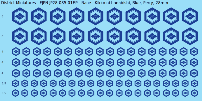 Naoe Clan mon, Blue waterslide decal sheet, Perry banner sizes, 28mm