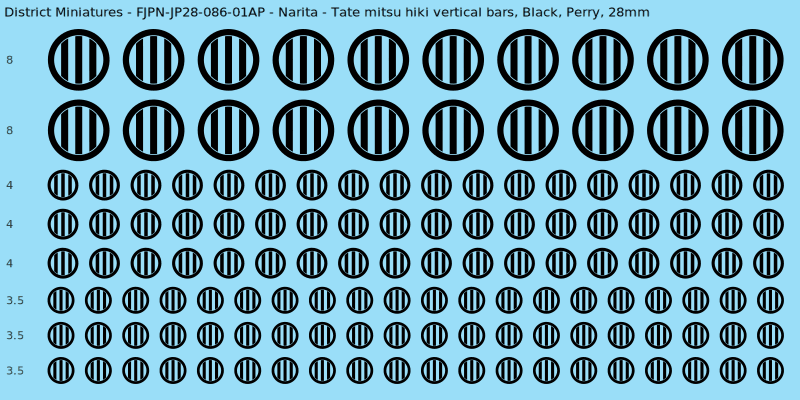Narita clan mon, Black waterslide decal sheet, Perry banner sizes, 28mm