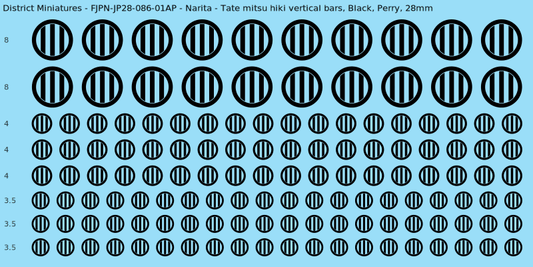 Narita clan mon, Black waterslide decal sheet, Perry banner sizes, 28mm