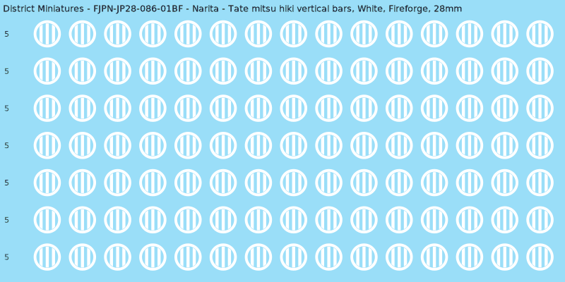 Narita clan mon, White waterslide decal sheet, Fireforge banner sizes, 28mm
