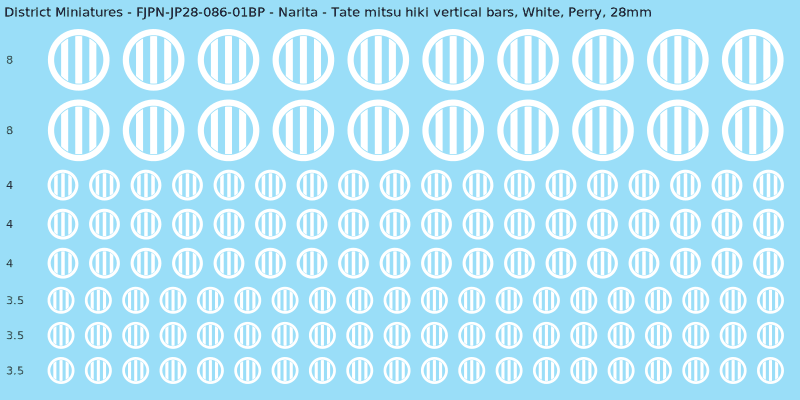 Narita clan mon, White waterslide decal sheet, Perry banner sizes, 28mm