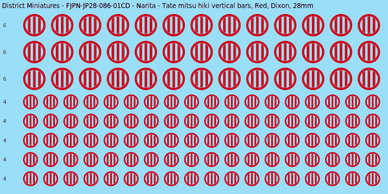 Narita clan mon, Red waterslide decal sheet, Dixon banner sizes, 28mm