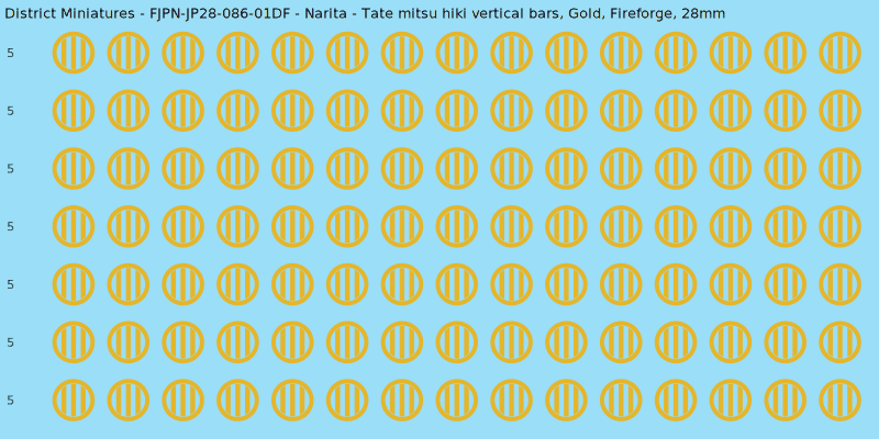 Narita clan mon, Yellow/Gold waterslide decal sheet, Fireforge banner sizes, 28mm