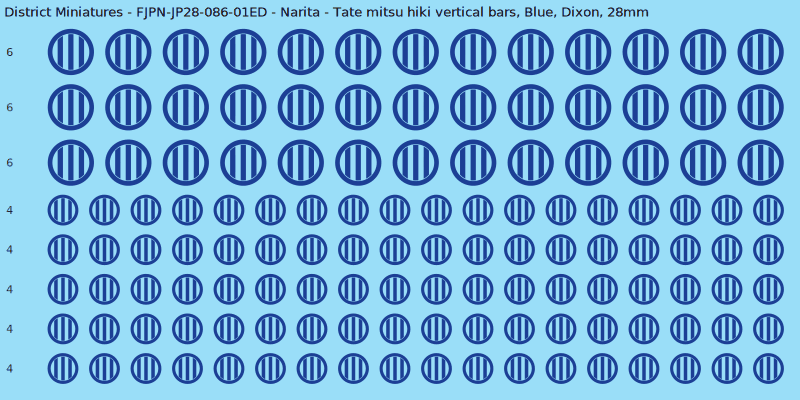 Narita clan mon, Blue waterslide decal sheet, Dixon banner sizes, 28mm