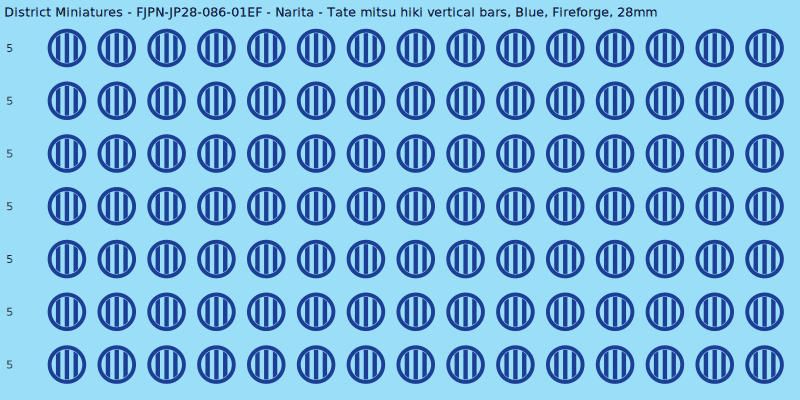 Narita clan mon, Blue waterslide decal sheet, Fireforge banner sizes, 28mm