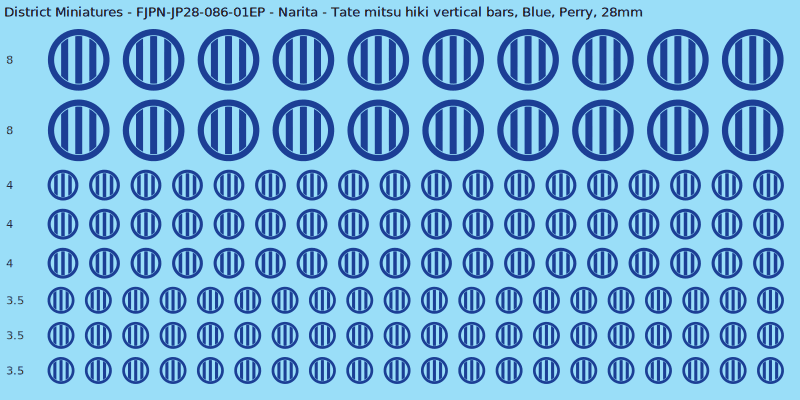 Narita clan mon, Blue waterslide decal sheet, Perry banner sizes, 28mm