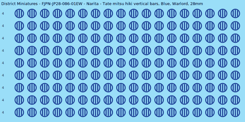 Narita clan mon, Blue waterslide decal sheet, Warlord banner sizes, 28mm
