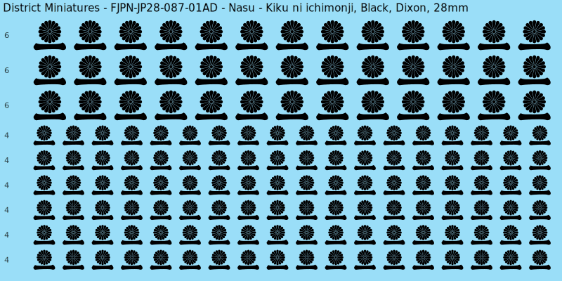 Nasu clan mon, Black waterslide decal sheet, Dixon banner sizes, 28mm