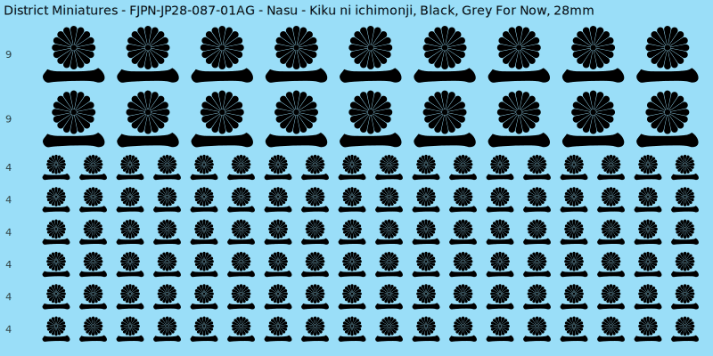 Nasu clan mon, Black waterslide decal sheet, Grey For Now banner sizes, 28mm