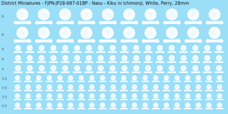 Nasu clan mon, White waterslide decal sheet, Perry banner sizes, 28mm
