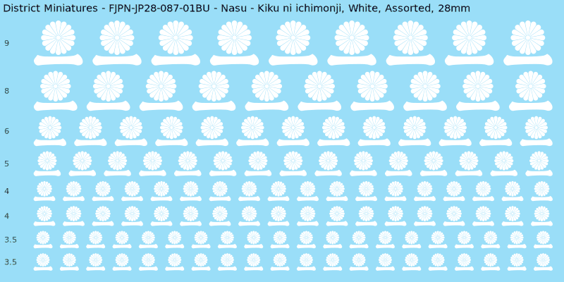 Nasu clan mon, Kiku ni ichimonji, White waterslide decal sheet, 28mm