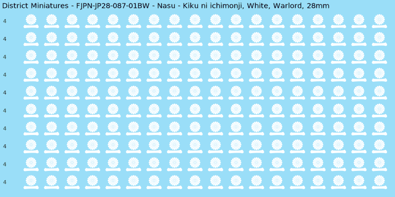 Nasu clan mon, White waterslide decal sheet, Warlord banner sizes, 28mm