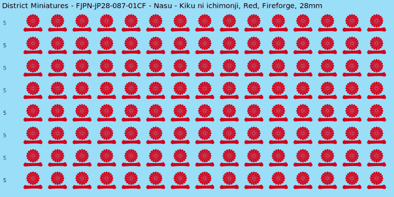 Nasu clan mon, Red waterslide decal sheet, Fireforge banner sizes, 28mm