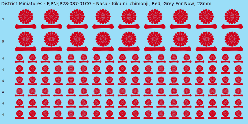 Nasu clan mon, Red waterslide decal sheet, Grey For Now banner sizes, 28mm