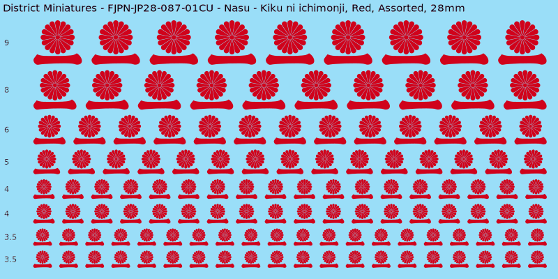 Nasu clan mon, Red waterslide decal sheet, Assorted banner sizes, 28mm