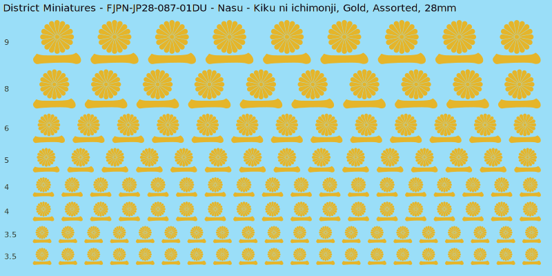 Nasu clan mon, Kiku ni ichimonji, Gold waterslide decal sheet, 28mm