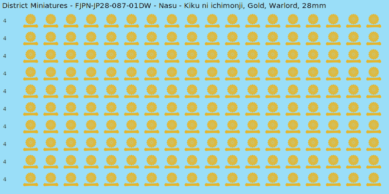 Nasu clan mon, Yellow/Gold waterslide decal sheet, Warlord banner sizes, 28mm