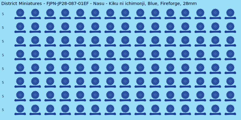 Nasu clan mon, Blue waterslide decal sheet, Fireforge banner sizes, 28mm