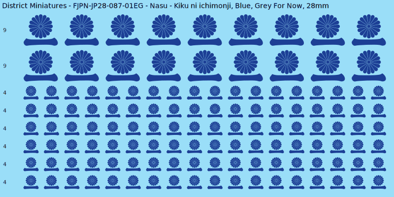 Nasu clan mon, Blue waterslide decal sheet, Grey For Now banner sizes, 28mm