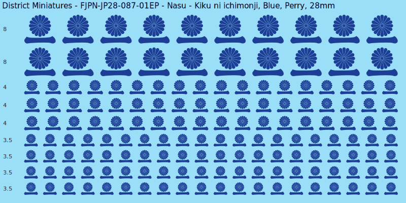 Nasu clan mon, Blue waterslide decal sheet, Perry banner sizes, 28mm