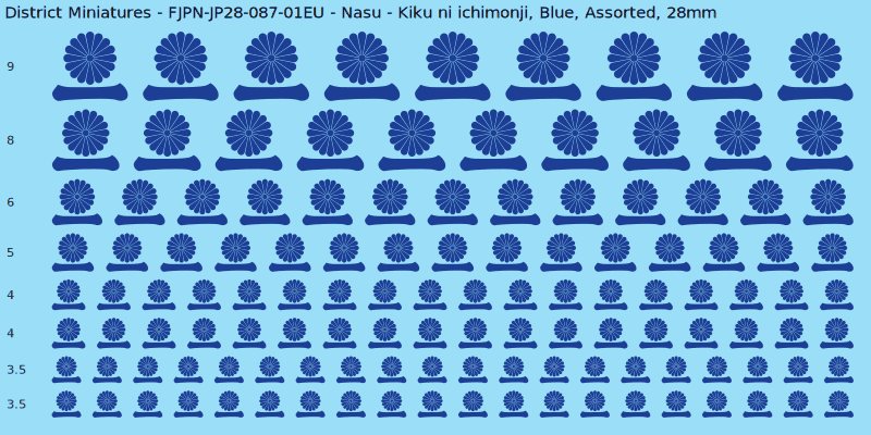 Nasu clan mon, Kiku ni ichimonji, Blue waterslide decal sheet, 28mm