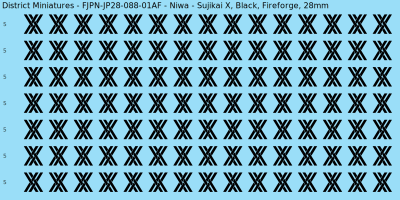 Niwa clan mon, Black waterslide decal sheet, Fireforge banner sizes, 28mm