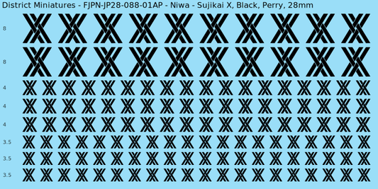 Niwa clan mon, Black waterslide decal sheet, Perry banner sizes, 28mm