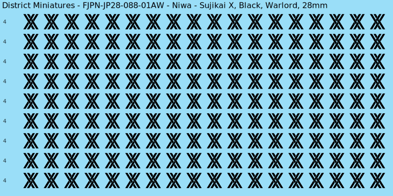 Niwa clan mon, Black waterslide decal sheet, Warlord banner sizes, 28mm