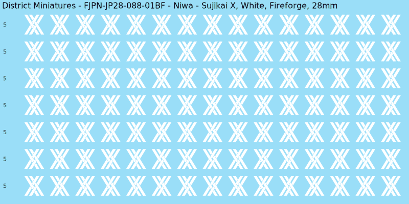 Niwa clan mon, White waterslide decal sheet, Fireforge banner sizes, 28mm