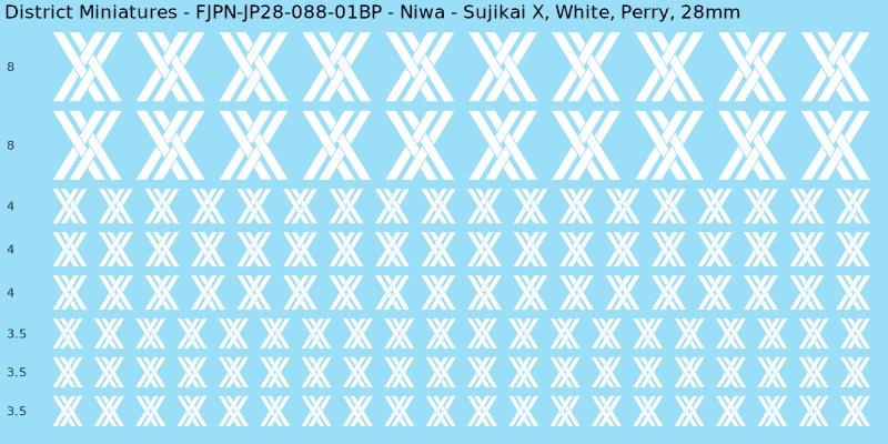 Niwa clan mon, White waterslide decal sheet, Perry banner sizes, 28mm