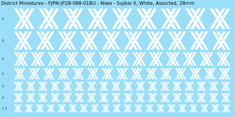 Niwa clan mon, White waterslide decal sheet, Assorted banner sizes, 28mm