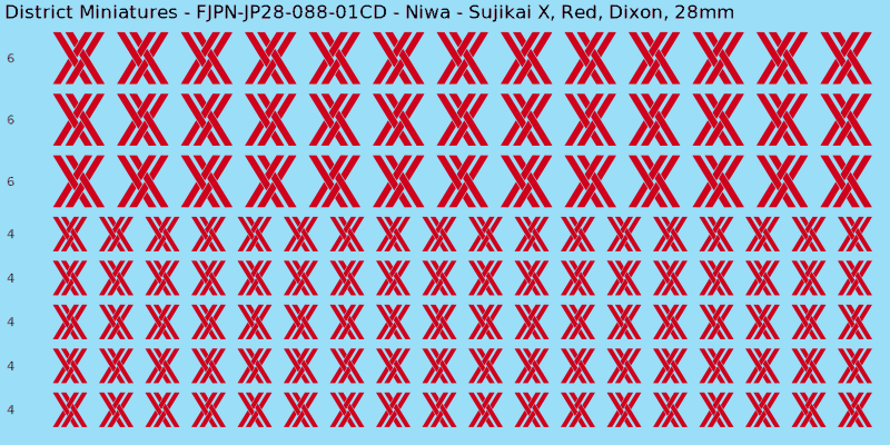 Niwa clan mon, Red waterslide decal sheet, Dixon banner sizes, 28mm