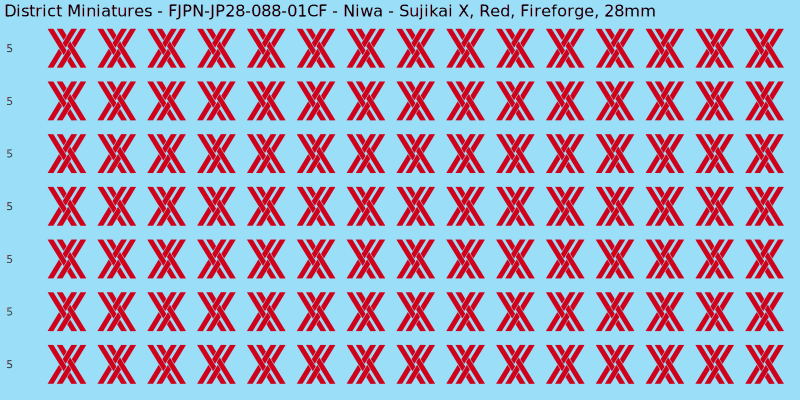 Niwa clan mon, Red waterslide decal sheet, Fireforge banner sizes, 28mm