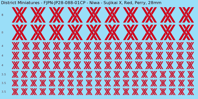 Niwa clan mon, Red waterslide decal sheet, Perry banner sizes, 28mm