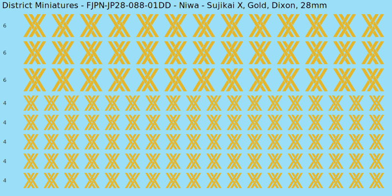 Niwa clan mon, Yellow/Gold waterslide decal sheet, Dixon banner sizes, 28mm