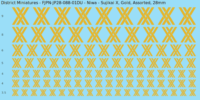 Niwa clan mon, Sujikai X, Gold waterslide decal sheet, 28mm