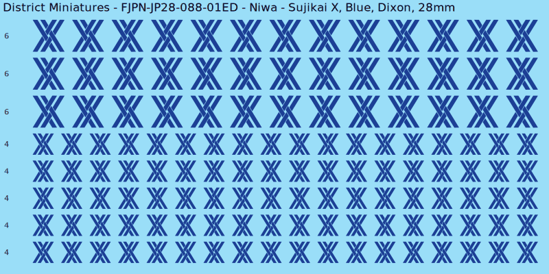 Niwa clan mon, Blue waterslide decal sheet, Dixon banner sizes, 28mm
