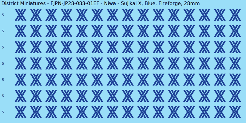 Niwa clan mon, Blue waterslide decal sheet, Fireforge banner sizes, 28mm
