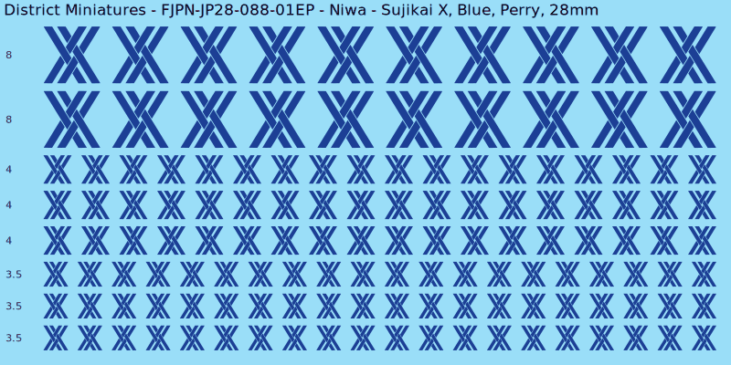 Niwa clan mon, Blue waterslide decal sheet, Perry banner sizes, 28mm