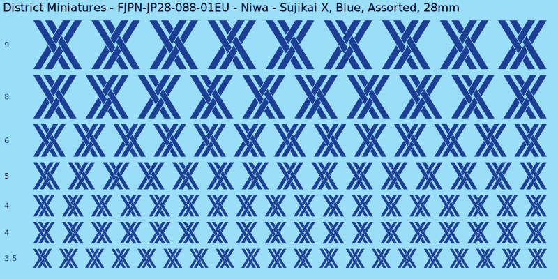 Niwa clan mon, Sujikai X, Blue waterslide decal sheet, 28mm