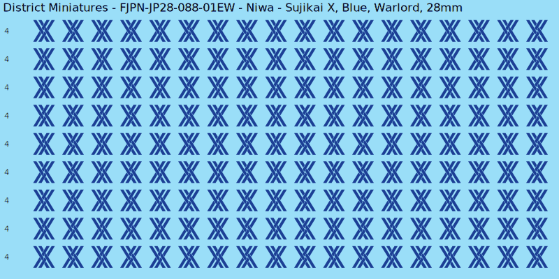 Niwa clan mon, Blue waterslide decal sheet, Warlord banner sizes, 28mm