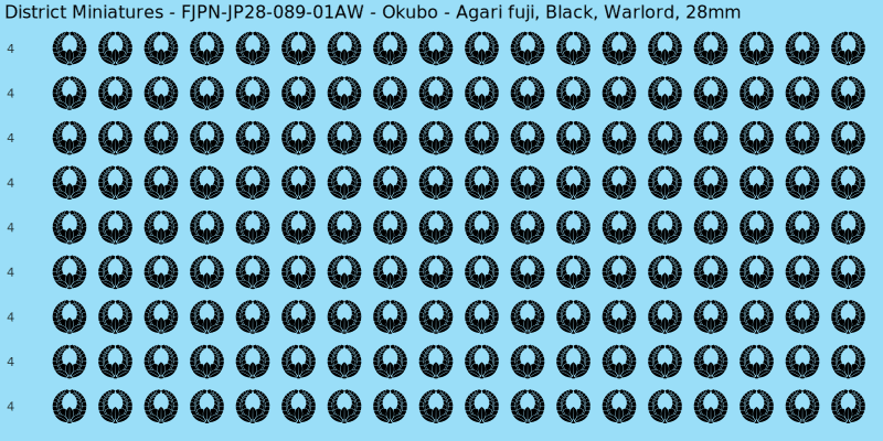 Okubo clan mon, Black waterslide decal sheet, Warlord banner sizes, 28mm