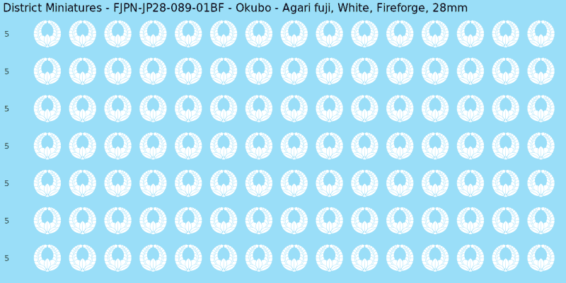 Okubo clan mon, White waterslide decal sheet, Fireforge banner sizes, 28mm