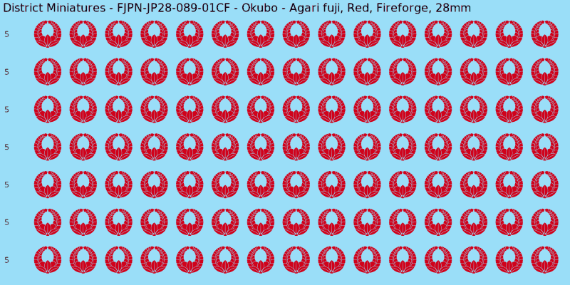 Okubo clan mon, Red waterslide decal sheet, Fireforge banner sizes, 28mm