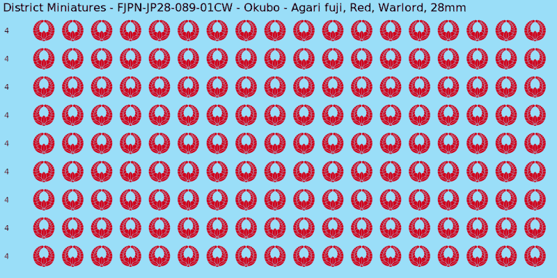 Okubo clan mon, Red waterslide decal sheet, Warlord banner sizes, 28mm