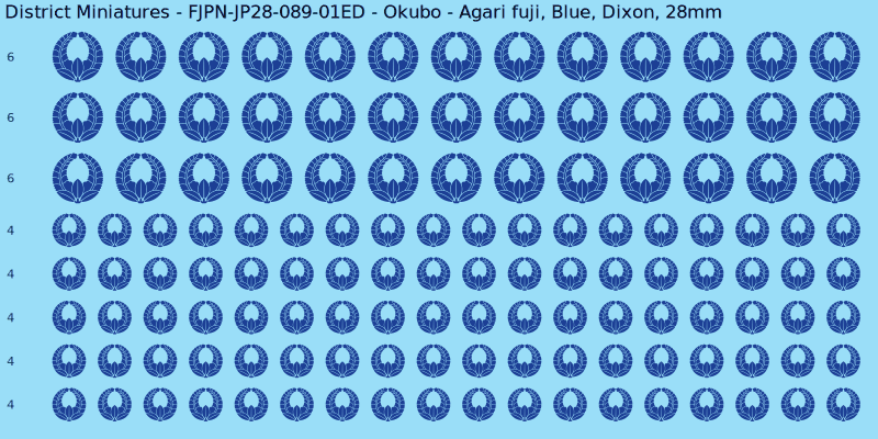 Okubo clan mon, Blue waterslide decal sheet, Dixon banner sizes, 28mm