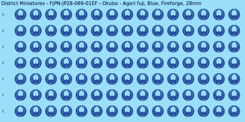 Okubo clan mon, Blue waterslide decal sheet, Fireforge banner sizes, 28mm