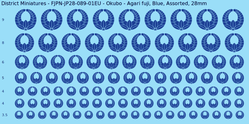 Okubo clan mon, Agari fuji, Blue waterslide decal sheet, 28mm