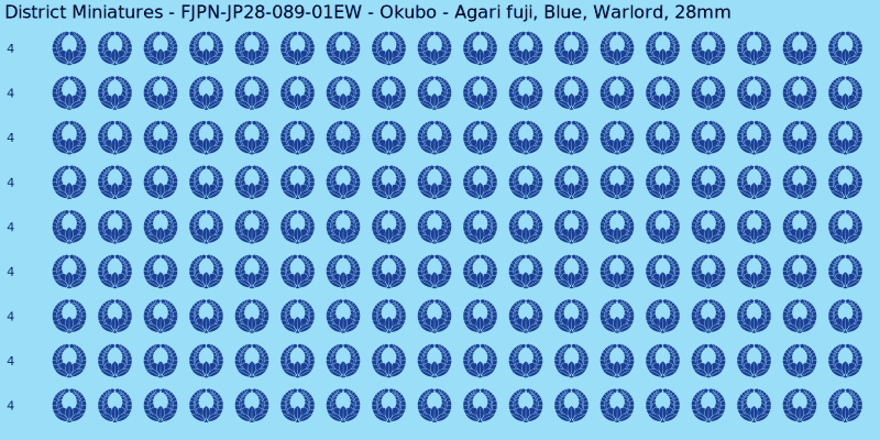 Okubo clan mon, Blue waterslide decal sheet, Warlord banner sizes, 28mm