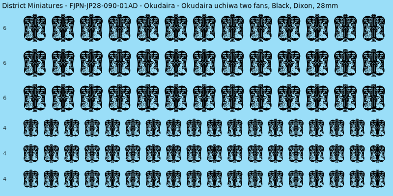 Okudaira clan mon, Black waterslide decal sheet, Dixon banner sizes, 28mm